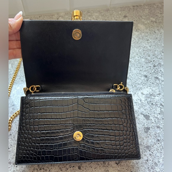 Saint Laurent Kate Medium Tassel in Crocodile Embossed Black Leather - Picture 13 of 15